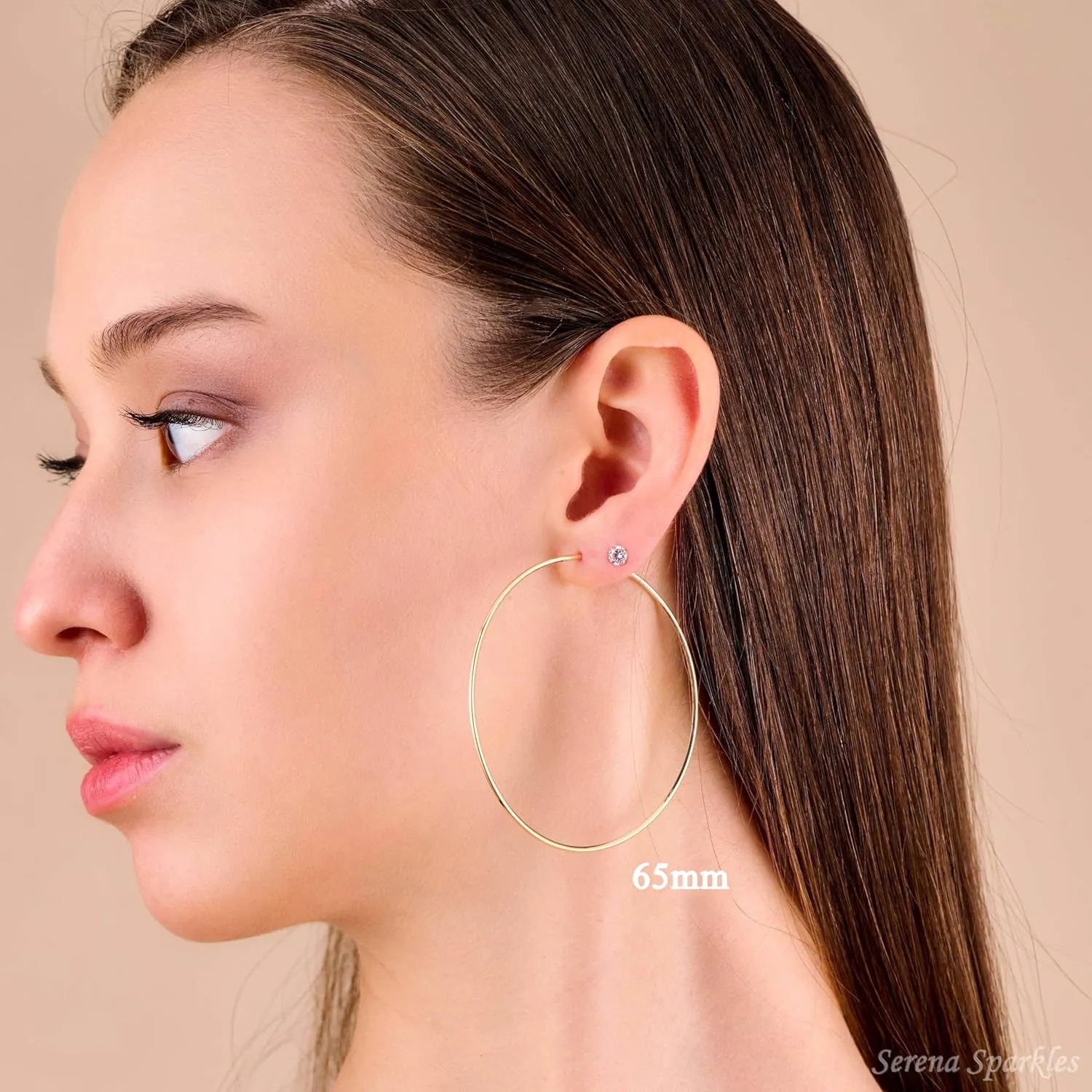 10k Solid Gold Hoop Earrings, Real Gold Tube Sleeper Earrings, Gold Large Sleeper Earrings, Solid Gold Continuous Hoops 50mm & 65mm