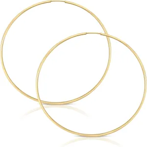 10k Solid Gold Hoop Earrings, Real Gold Tube Sleeper Earrings, Gold Large Sleeper Earrings, Solid Gold Continuous Hoops 50mm & 65mm