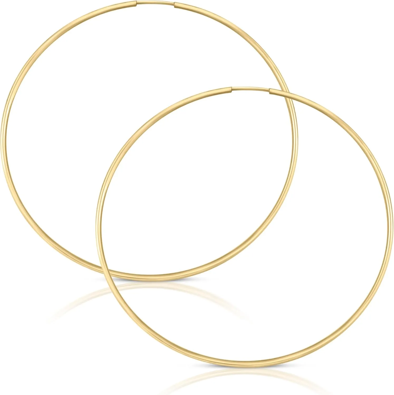 10k Solid Gold Hoop Earrings, Real Gold Tube Sleeper Earrings, Gold Large Sleeper Earrings, Solid Gold Continuous Hoops 50mm & 65mm