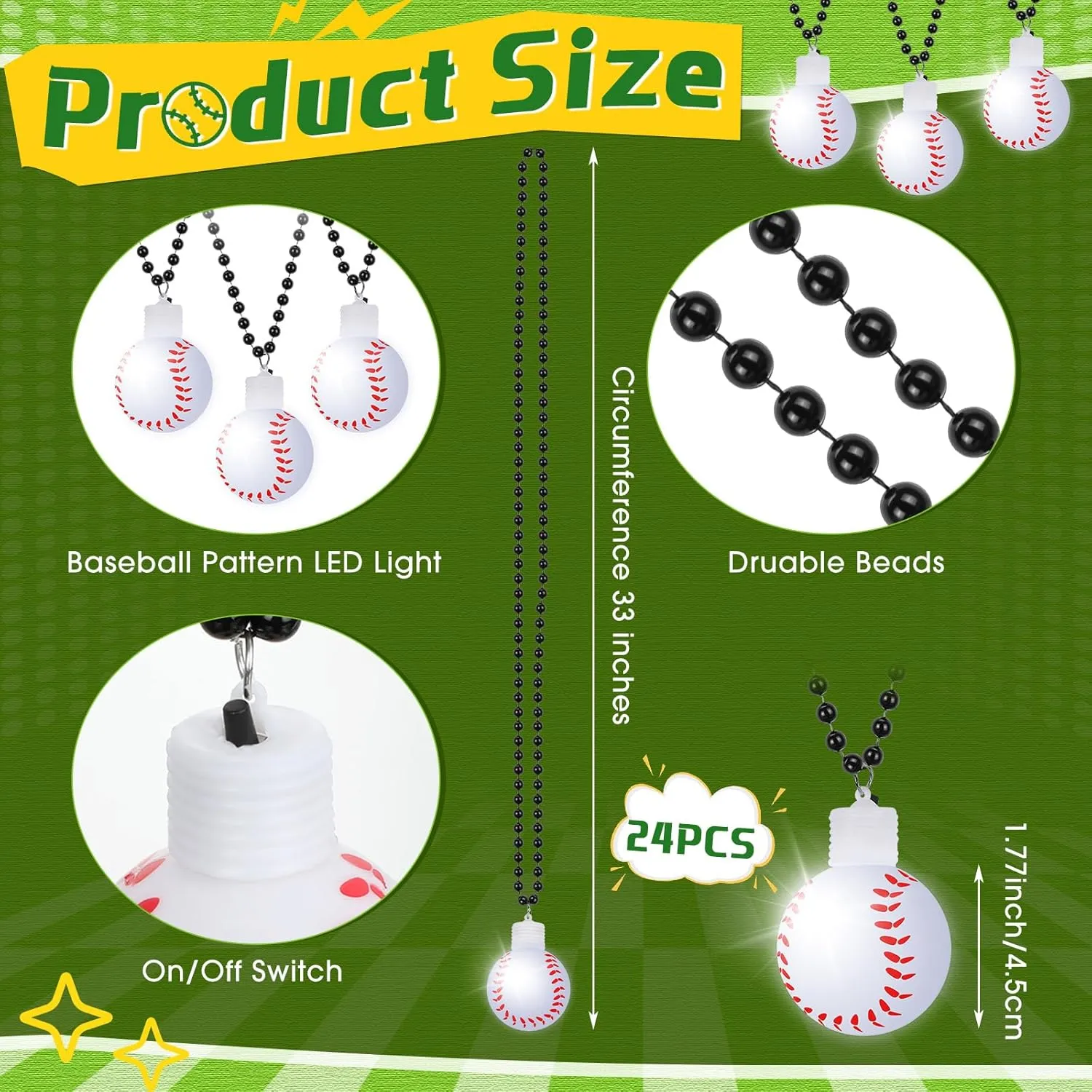12 Pcs LED Ball Necklaces Basketball Football Baseball Party Light up Necklaces Glow Pendant Sports Party Favors Costume for Adult Sports Themed Party Gift (Baseball)