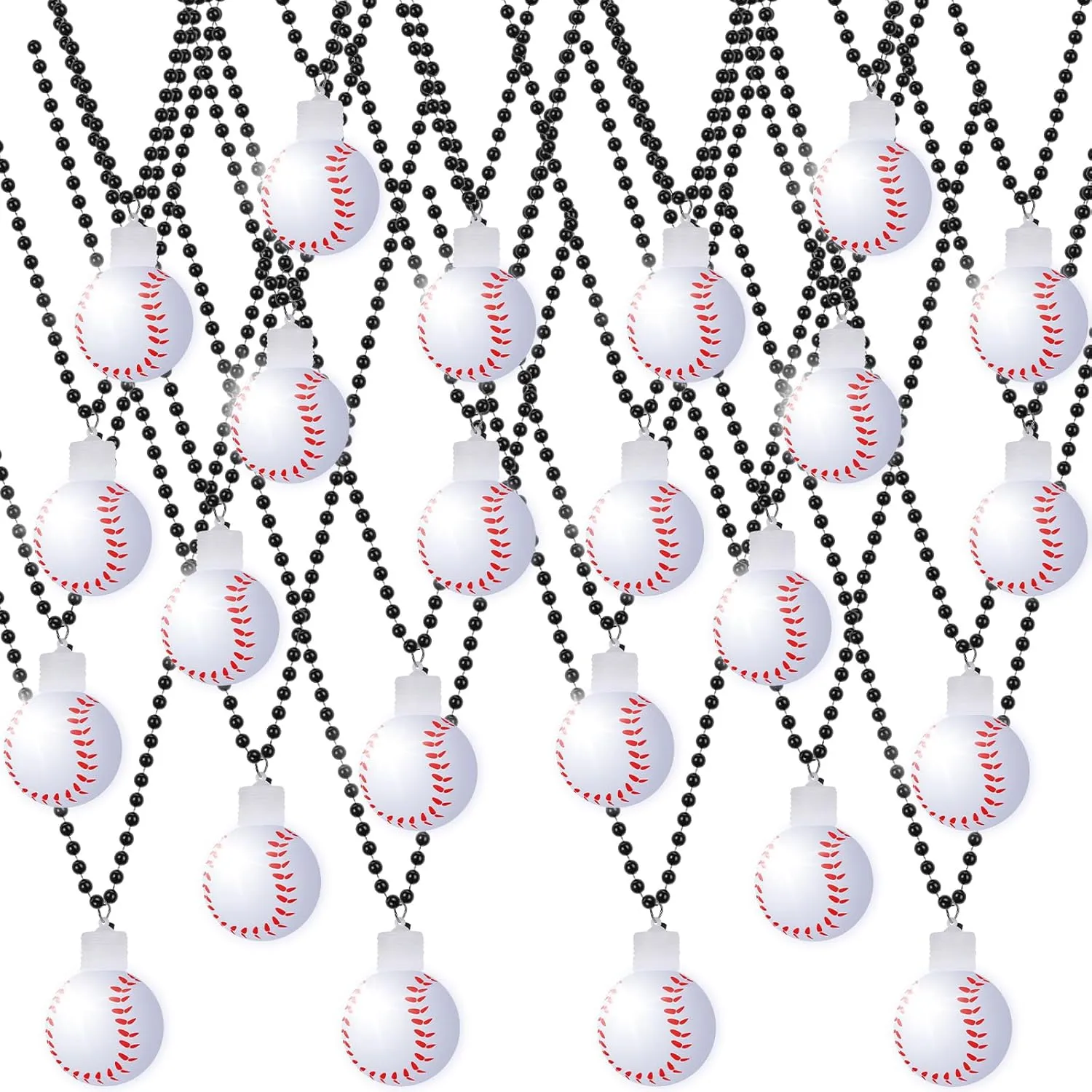 12 Pcs LED Ball Necklaces Basketball Football Baseball Party Light up Necklaces Glow Pendant Sports Party Favors Costume for Adult Sports Themed Party Gift (Baseball)