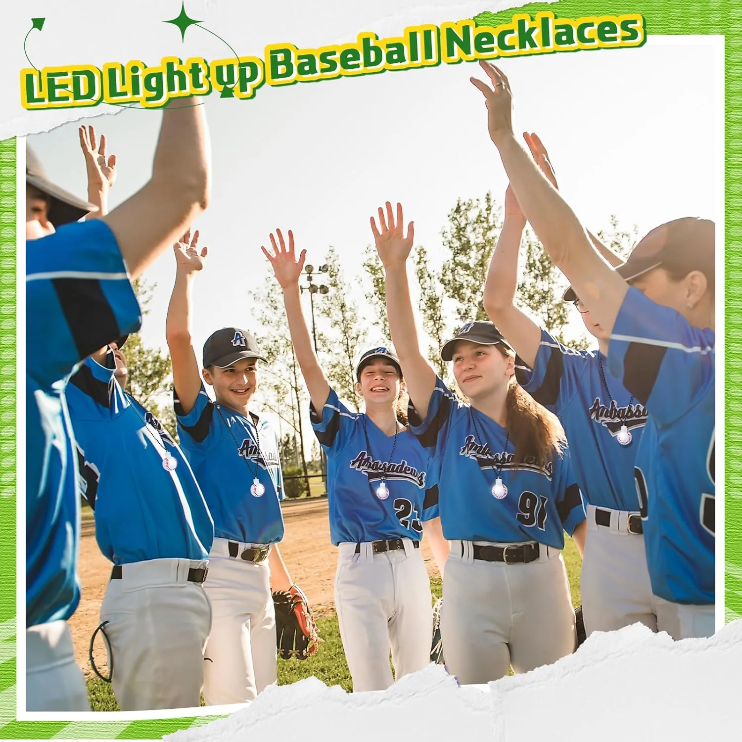 12 Pcs LED Ball Necklaces Basketball Football Baseball Party Light up Necklaces Glow Pendant Sports Party Favors Costume for Adult Sports Themed Party Gift (Baseball)