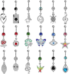 12Pcs-18Pcs Belly Button Ring 14G Dangling Dangle Belly Button Rings Navel Rings Piercing Jewelry for Women
