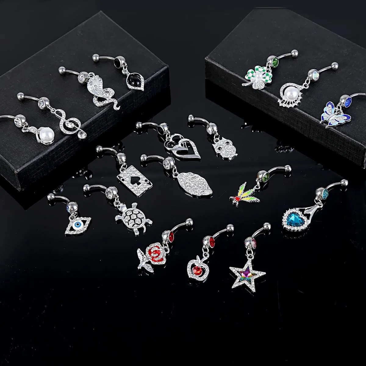 12Pcs-18Pcs Belly Button Ring 14G Dangling Dangle Belly Button Rings Navel Rings Piercing Jewelry for Women