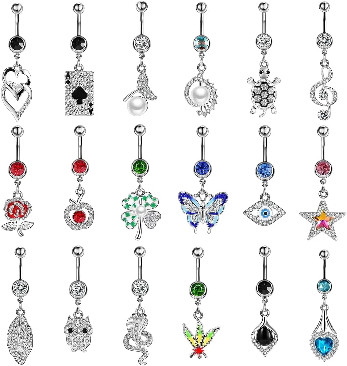 12Pcs-18Pcs Belly Button Ring 14G Dangling Dangle Belly Button Rings Navel Rings Piercing Jewelry for Women