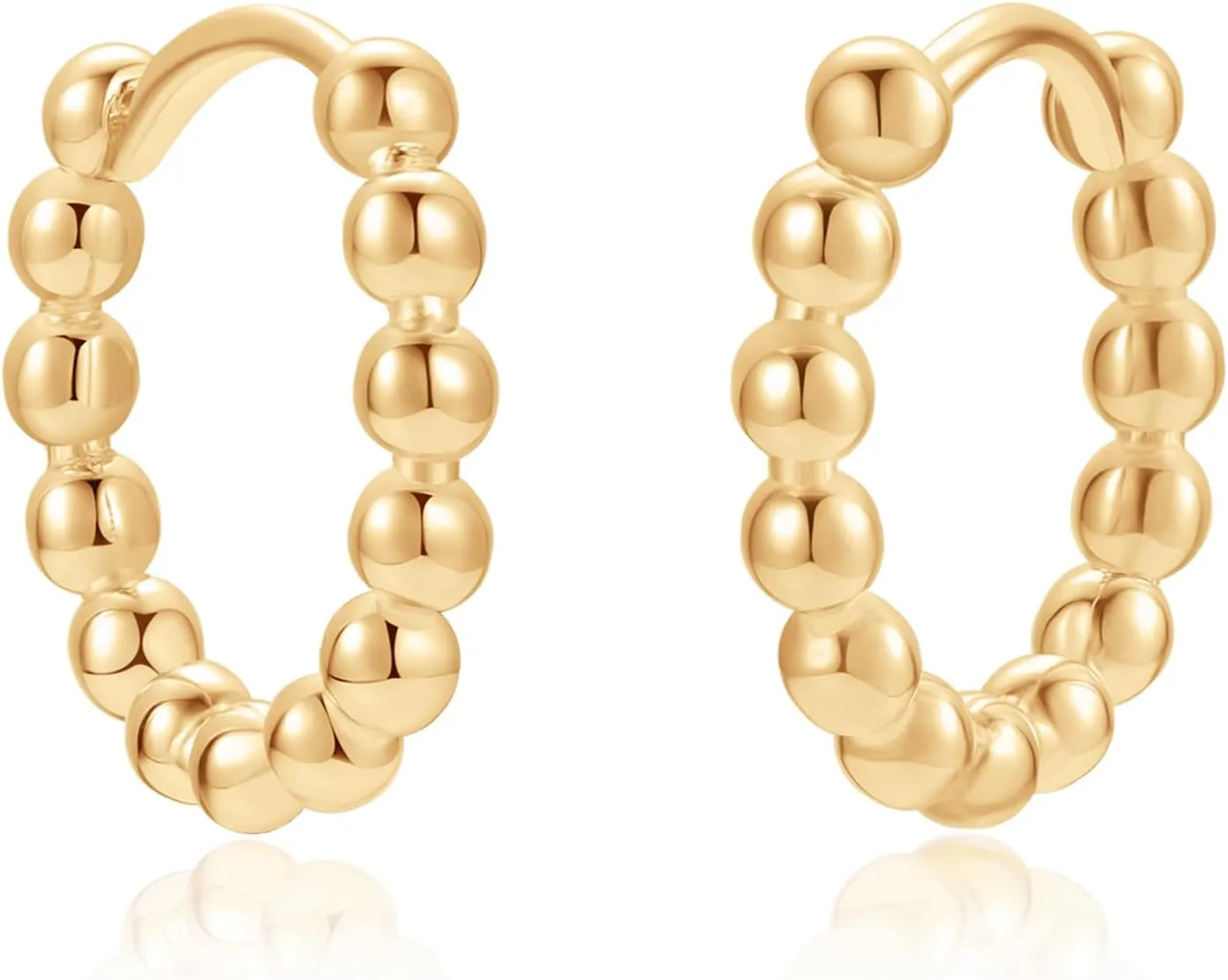 14k Gold Filled Huggie Hoop Earrings for Women - Dainty Small Beaded Hypoallergenic Jewelry Gift