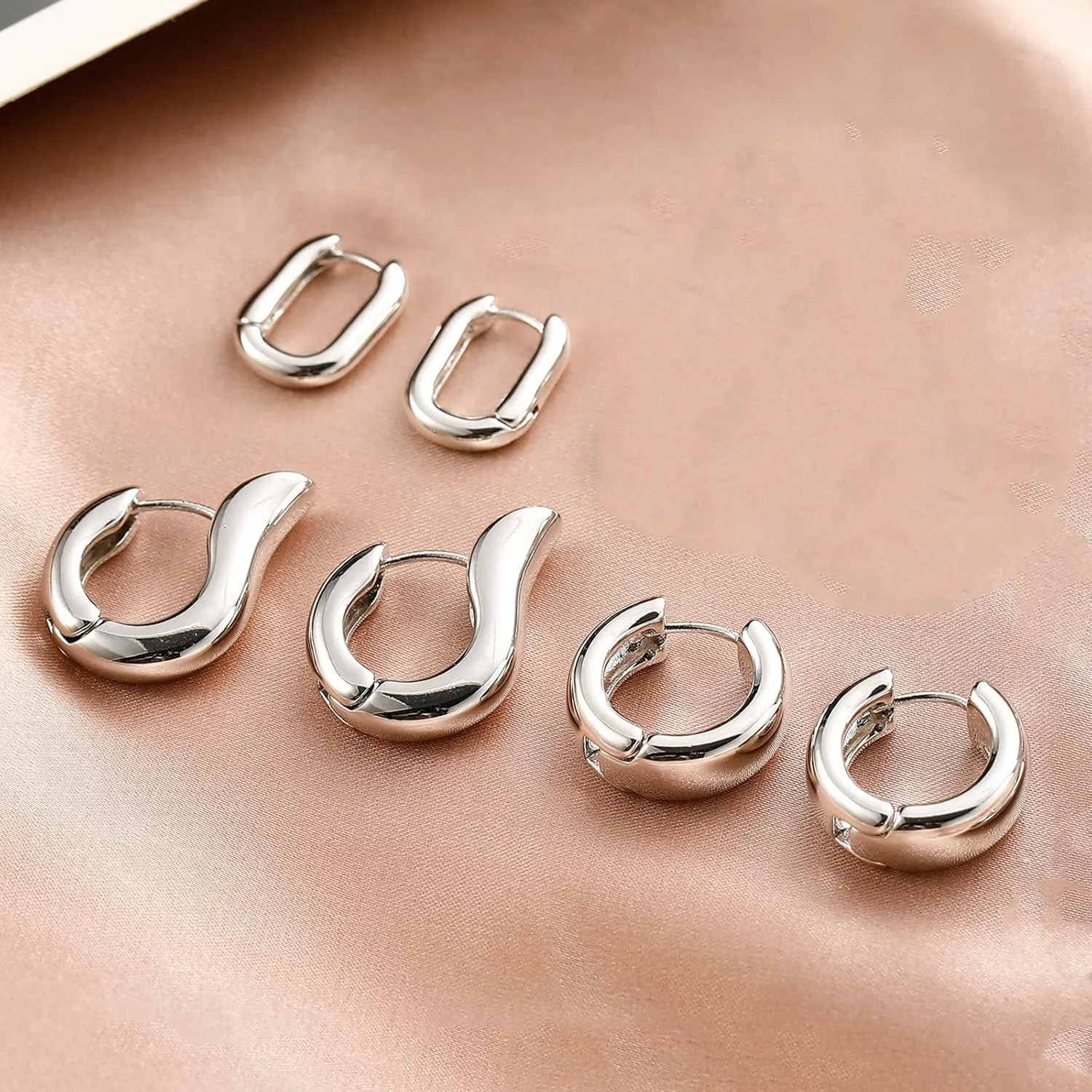 14K Gold Hoop Earrings for Women, Hypoallergenic Chunky Gold Hoop Earrings Multipack, Lightweight Twisted Huggie Hoops Earring Set Jewelry for Gifts