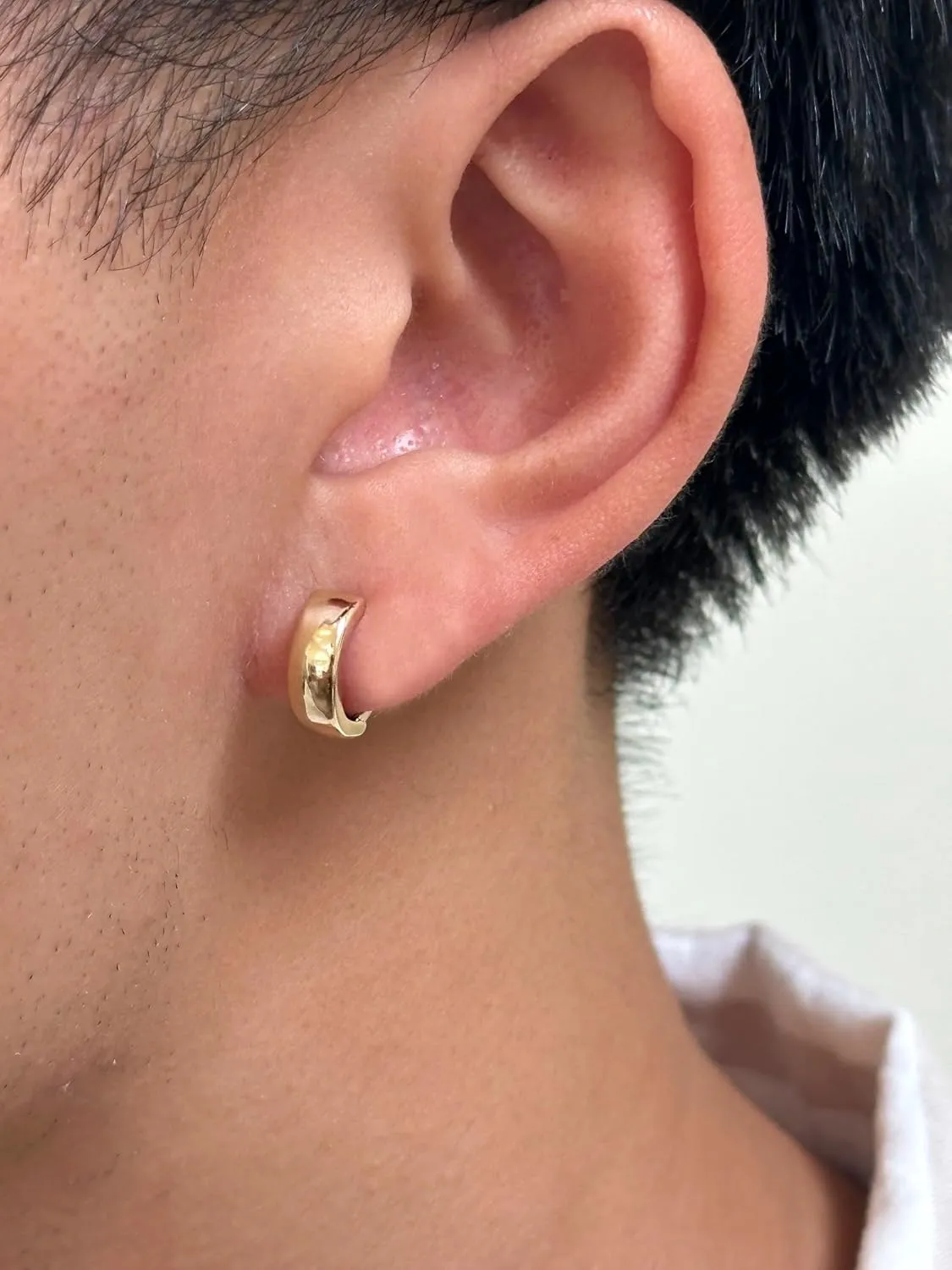 14K Gold Huggie Hoop Earrings (5mm Wide Huggie), Real 14k Gold Hoops