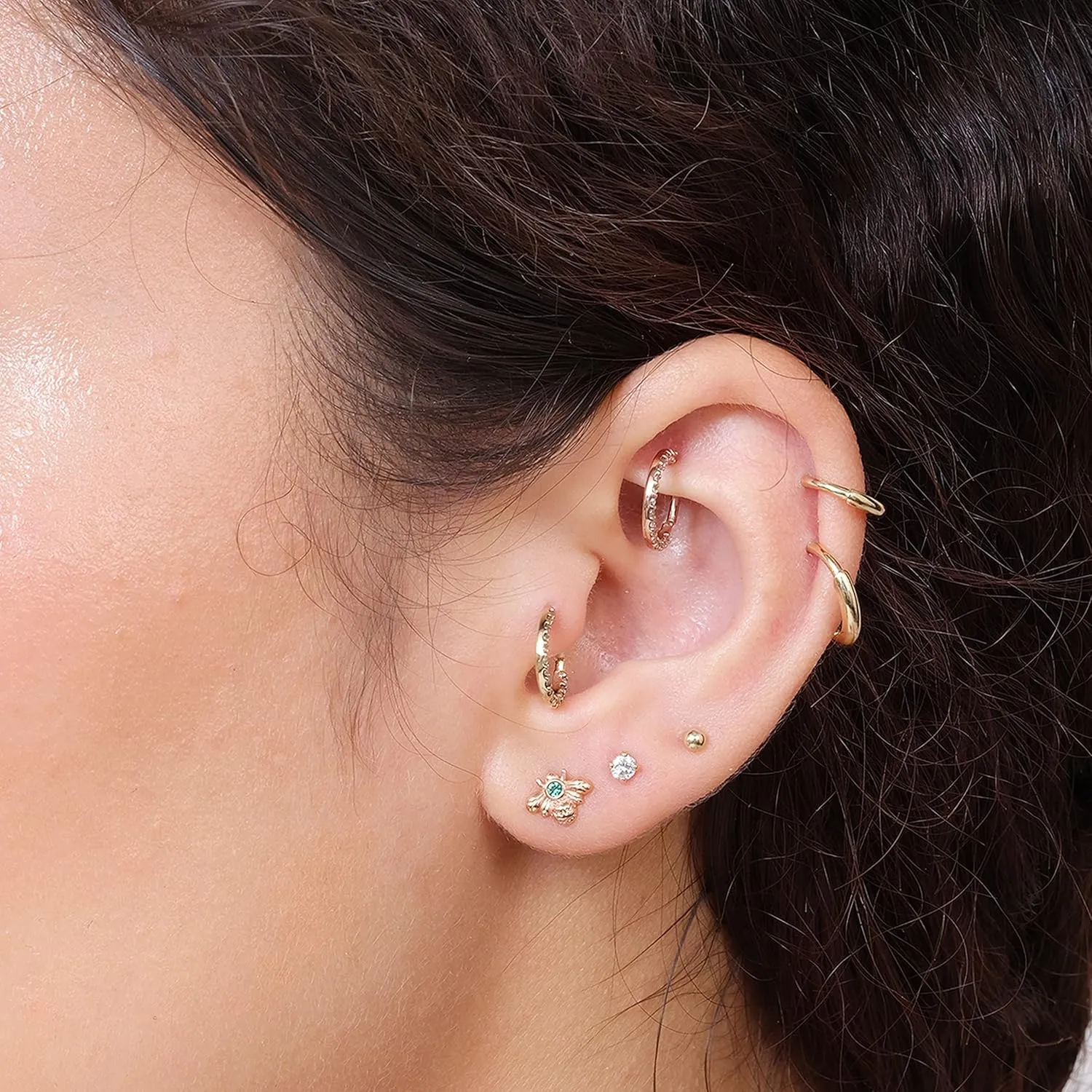 14K Gold Mini Infinity Huggie Hoop Earring for Women Men 5mm/7mm/9mm/11mm Helix Lobes Hinged Sleeper Earring Cartilage Piercing Jewelry Hypoallergenic, SINGLE HOOP EARRING