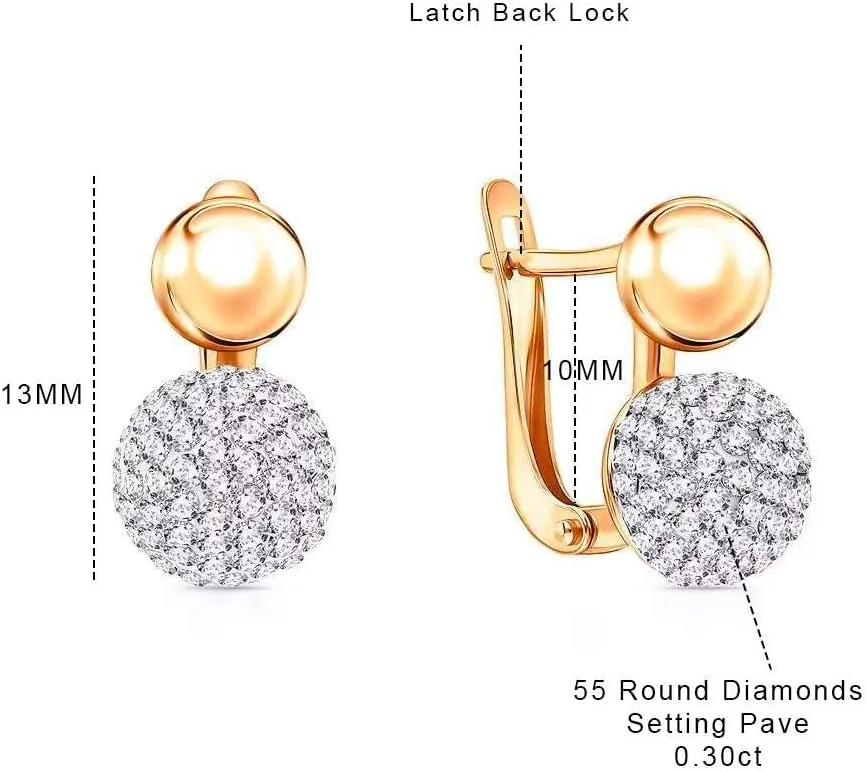 14K Gold Pave Diamond Ball Hoop Earrings  110 Lab-Grown Diamonds, Beaded Round Hoops, Lightweight with Latch-Back Lock  Sparkling Jewelry for Weddings, Parties, Everyday Wear, Anniversaries, & Gifts for Her
