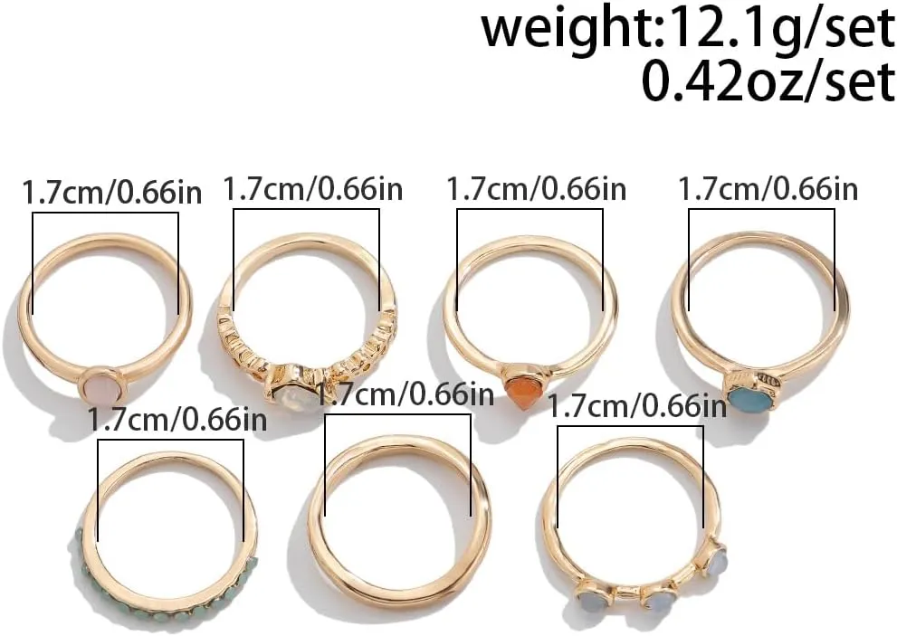 14K Gold Plated Stackable Knuckle Rings Set for Women Trendy Chunky Simulation Gemstone Signet Rings Dainty Midi Finger Rings Pack Aesthetic Statement Jewelry for Bridesmaid Wedding Gifts