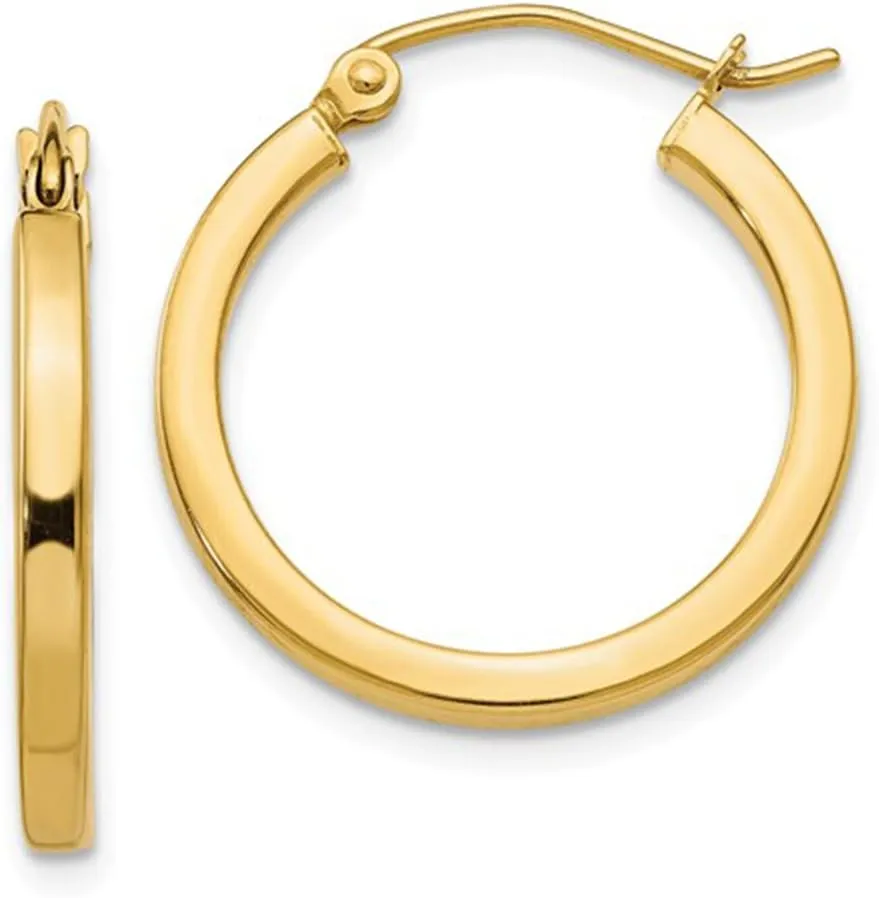 14k Gold Square-Tubed Hoop Earrings (2mm Thick)