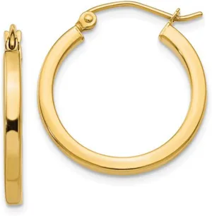 14k Gold Square-Tubed Hoop Earrings (2mm Thick)