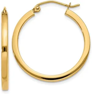 14k Gold Square-Tubed Hoop Earrings (2mm Thick)