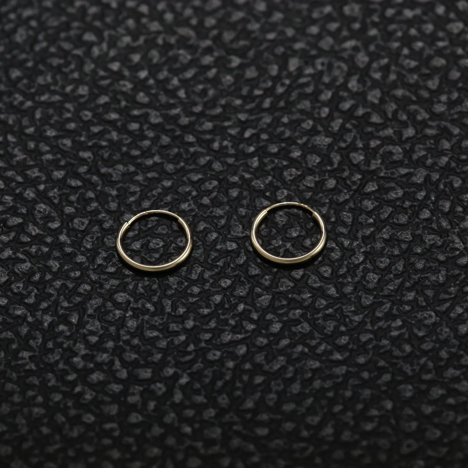 14k Yellow Gold Endless Hoop Earrings Round Flexible Thin Small little Continuous Real Pure Gold Hoops