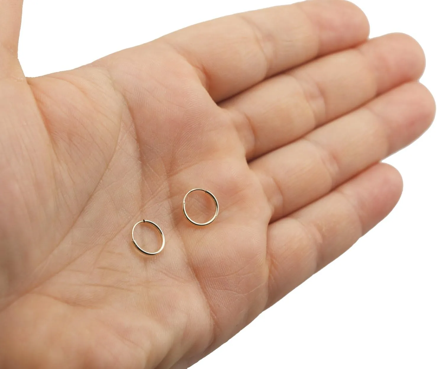 14k Yellow Gold Endless Hoop Earrings Round Flexible Thin Small little Continuous Real Pure Gold Hoops