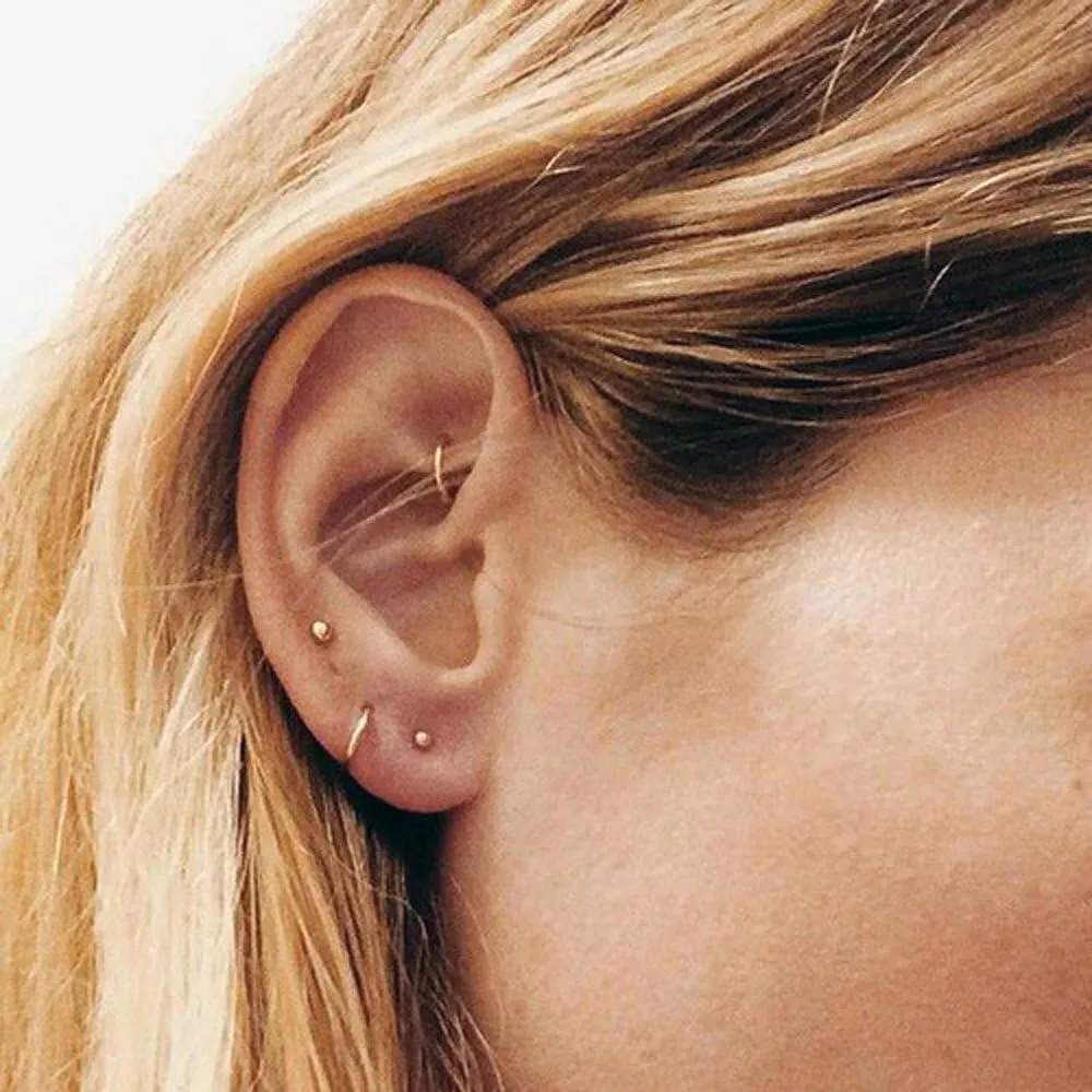 14k Yellow Gold Endless Hoop Earrings Round Flexible Thin Small little Continuous Real Pure Gold Hoops