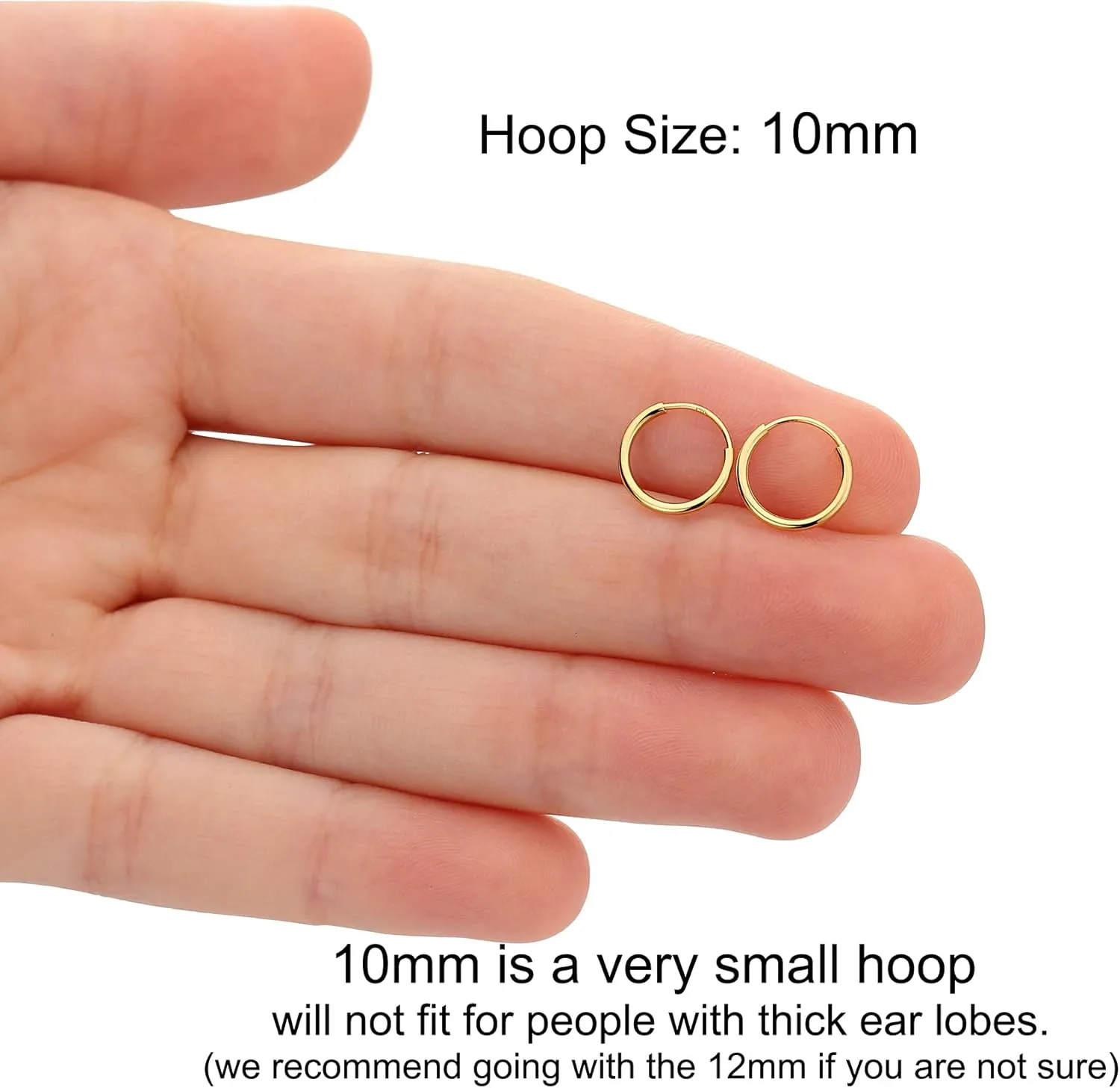 14k Yellow Gold Endless Hoop Earrings Round Flexible Thin Small little Continuous Real Pure Gold Hoops