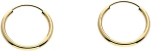 14k Yellow Gold Endless Hoop Earrings Round Flexible Thin Small little Continuous Real Pure Gold Hoops