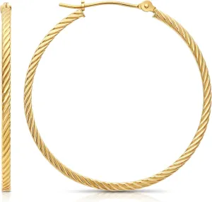 14k Yellow Gold Twisted Square Tube Hoop Earrings