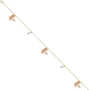 14k Yellow Gold White Gold and Rose Gold Hanging Charm Anklet - Jewelry Gift for Mom