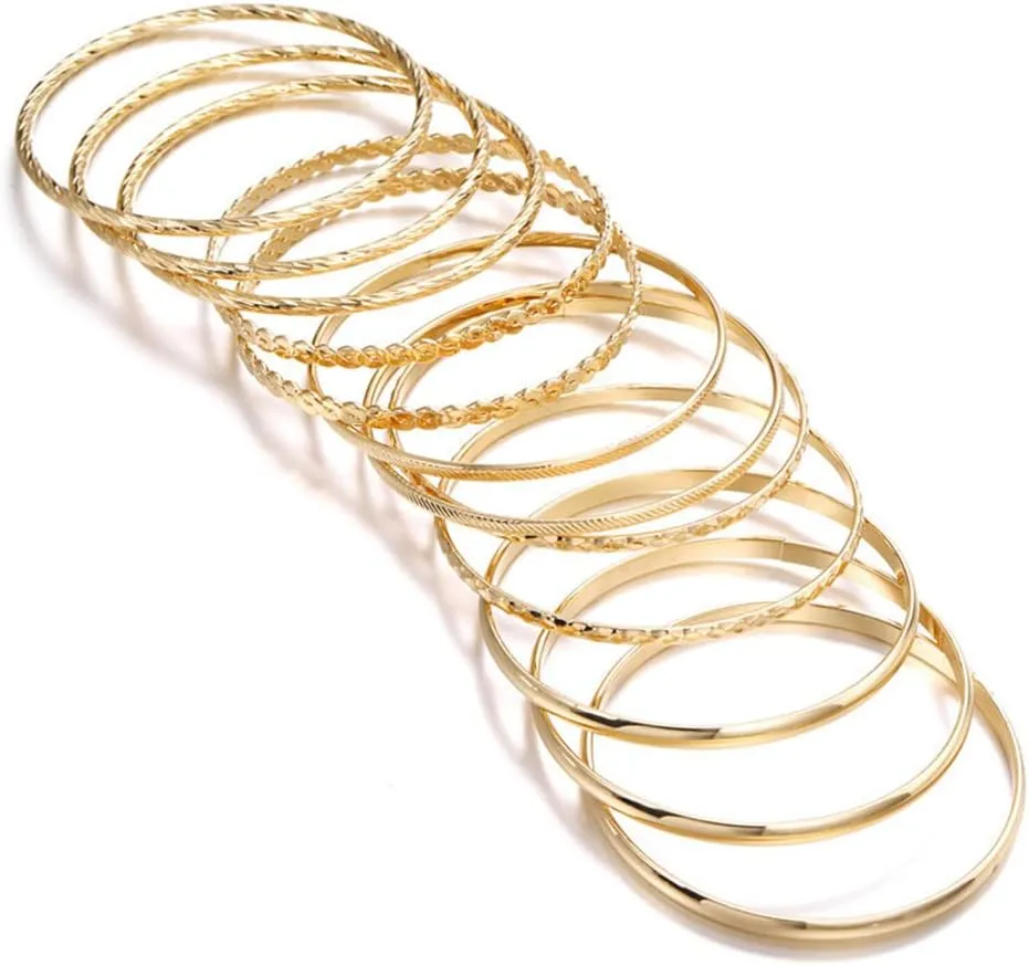 16Pcs Gold Bangle Bracelets for Women - Multi Layer Stackable Textured Bracelets Boho Jewelrys Set.