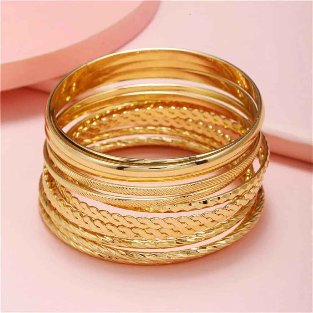 16Pcs Gold Bangle Bracelets for Women - Multi Layer Stackable Textured Bracelets Boho Jewelrys Set.