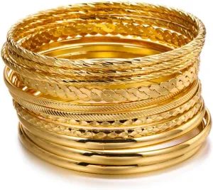 16Pcs Gold Bangle Bracelets for Women - Multi Layer Stackable Textured Bracelets Boho Jewelrys Set.