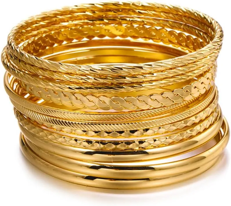 16Pcs Gold Bangle Bracelets for Women - Multi Layer Stackable Textured Bracelets Boho Jewelrys Set.