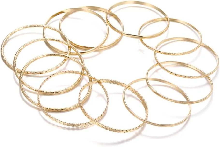 16Pcs Gold Bangle Bracelets for Women - Multi Layer Stackable Textured Bracelets Boho Jewelrys Set.