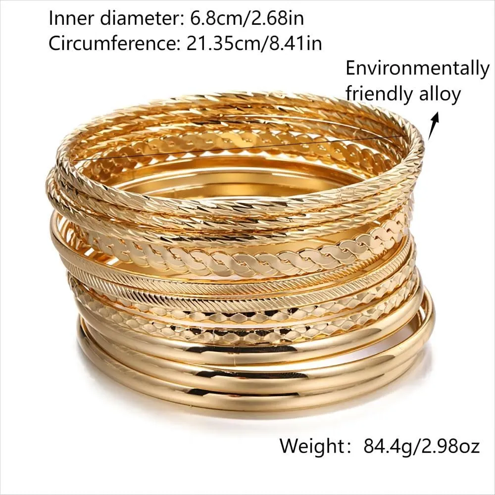 16Pcs Gold Bangle Bracelets for Women - Multi Layer Stackable Textured Bracelets Boho Jewelrys Set.