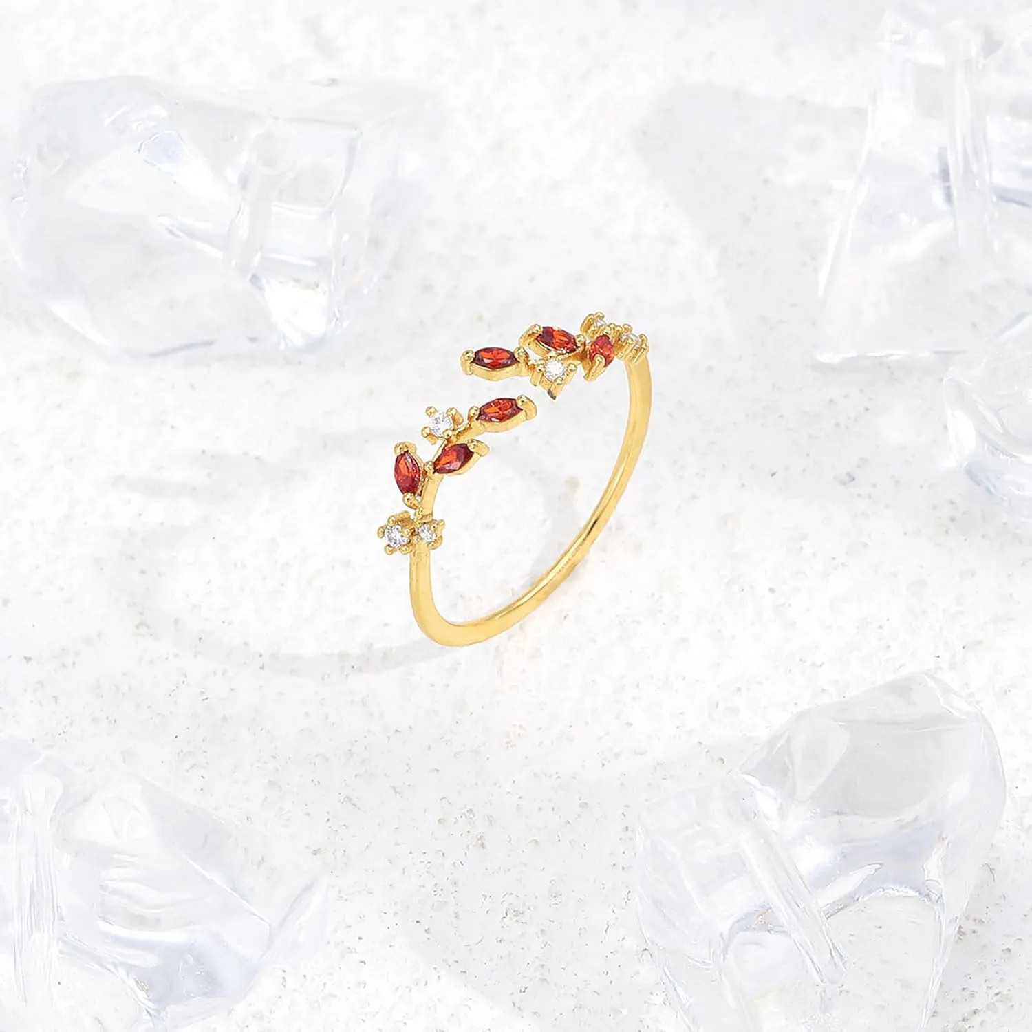 18K Gold Plated Ring Open Adjustable Ring Cubic Zirconia Leaf Ring for Women Dainty Stackable Rings for Women