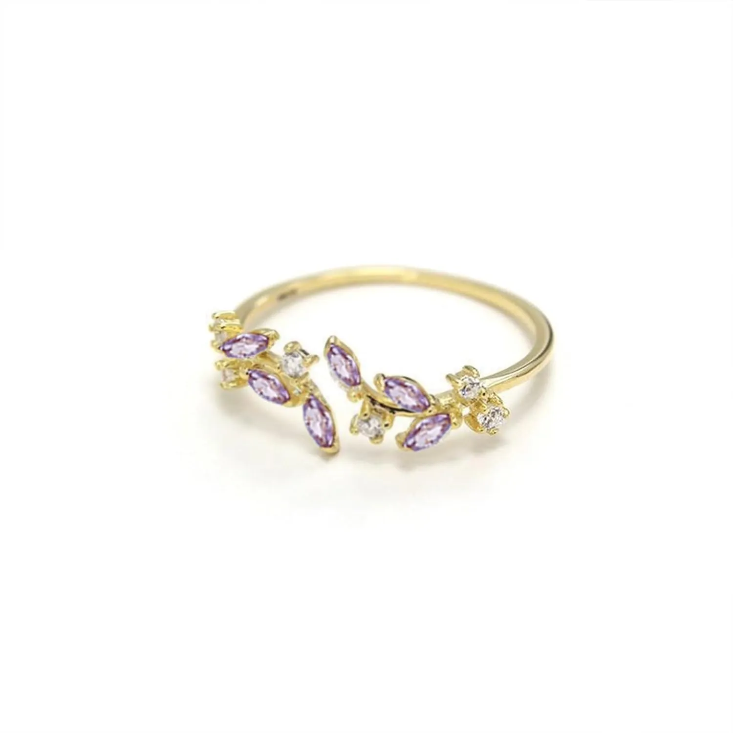 18K Gold Plated Ring Open Adjustable Ring Cubic Zirconia Leaf Ring for Women Dainty Stackable Rings for Women