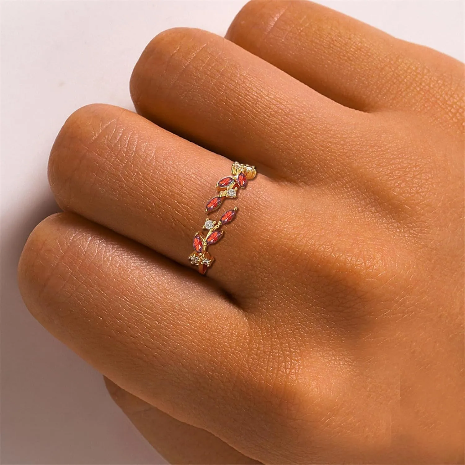 18K Gold Plated Ring Open Adjustable Ring Cubic Zirconia Leaf Ring for Women Dainty Stackable Rings for Women