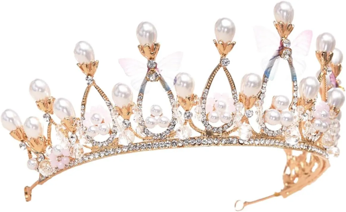1PC Beaded Crown Headdress for Delicate Princess Tiara for Weddings Photo Props Special Occasions Fashionable Hair Accessory for Little Stylish Wedding Dress Decoration