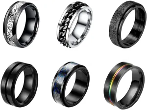 1Pcs 6mm   5Pcs 8mm Stainless Steel Rings for Men Wedding Ring Celtic Dragon Knot Anxiety Rings Cool Spinner Fidget Rings for Men Black/Rainbow Line Stainless Steel Ring Set Black Chain Style Anxiety/Fidget Ring Size 7-12