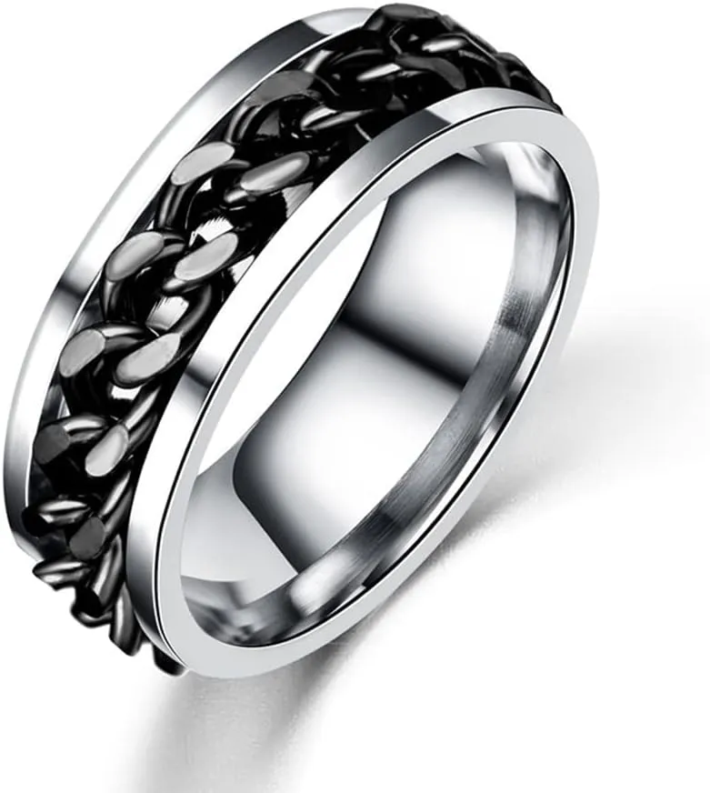 1Pcs 6mm   5Pcs 8mm Stainless Steel Rings for Men Wedding Ring Celtic Dragon Knot Anxiety Rings Cool Spinner Fidget Rings for Men Black/Rainbow Line Stainless Steel Ring Set Black Chain Style Anxiety/Fidget Ring Size 7-12