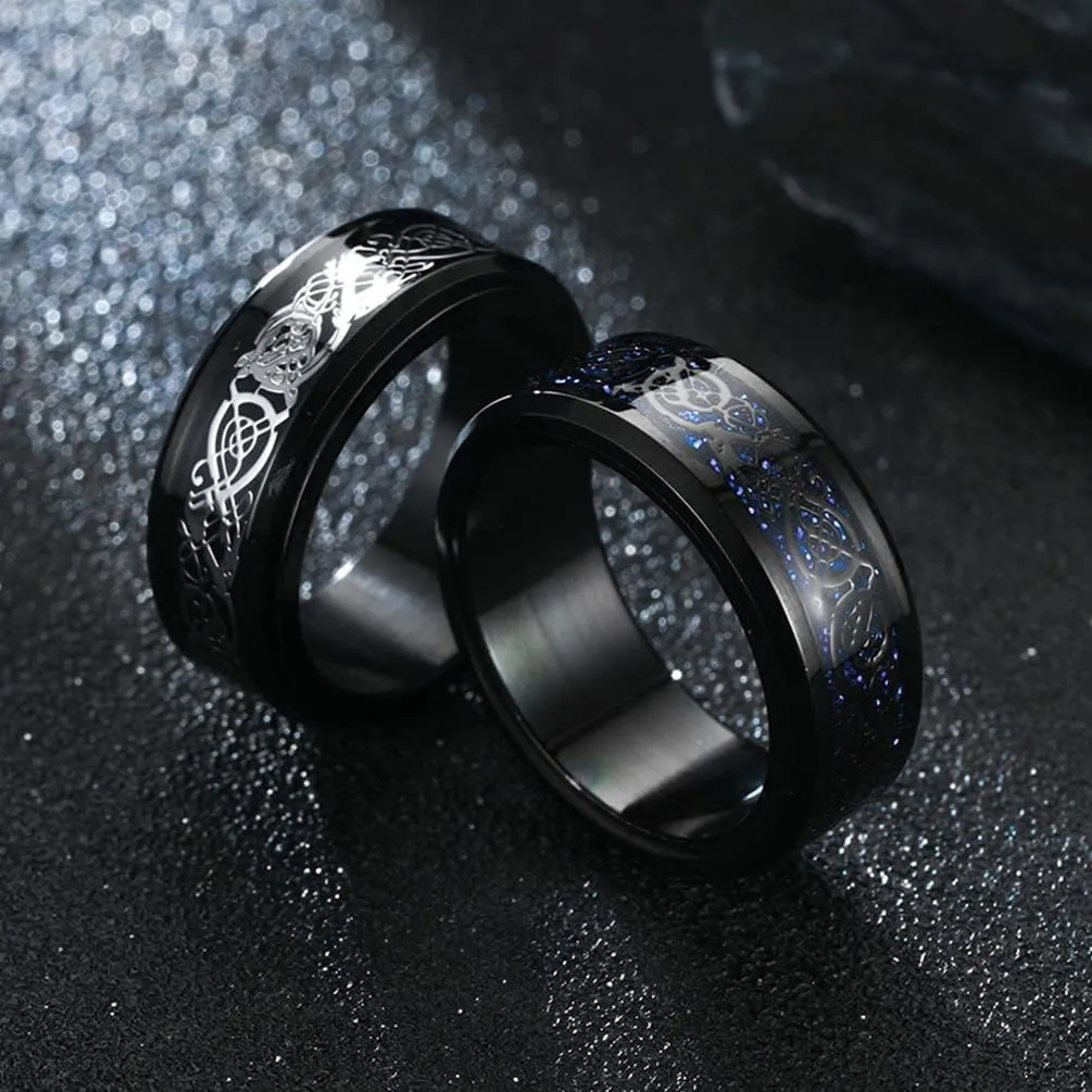 1Pcs 6mm   5Pcs 8mm Stainless Steel Rings for Men Wedding Ring Celtic Dragon Knot Anxiety Rings Cool Spinner Fidget Rings for Men Black/Rainbow Line Stainless Steel Ring Set Black Chain Style Anxiety/Fidget Ring Size 7-12