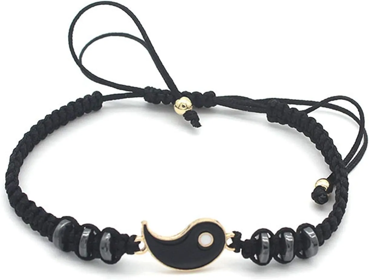 2-4Pcs Yin Yang Tai Chi Beads Infinity Braided String Rope Bracelets Handmade Waterproof Adjustable Cord Strand Bracelet for Men Women Friend Couple Matching Friendship Jewelry Gift
