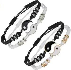 2-4Pcs Yin Yang Tai Chi Beads Infinity Braided String Rope Bracelets Handmade Waterproof Adjustable Cord Strand Bracelet for Men Women Friend Couple Matching Friendship Jewelry Gift