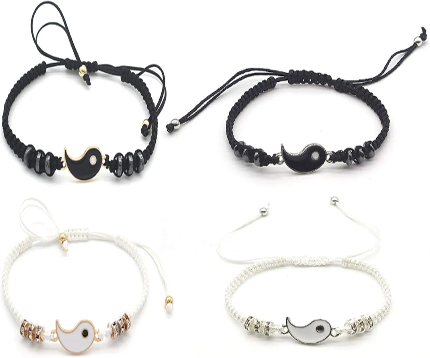2-4Pcs Yin Yang Tai Chi Beads Infinity Braided String Rope Bracelets Handmade Waterproof Adjustable Cord Strand Bracelet for Men Women Friend Couple Matching Friendship Jewelry Gift