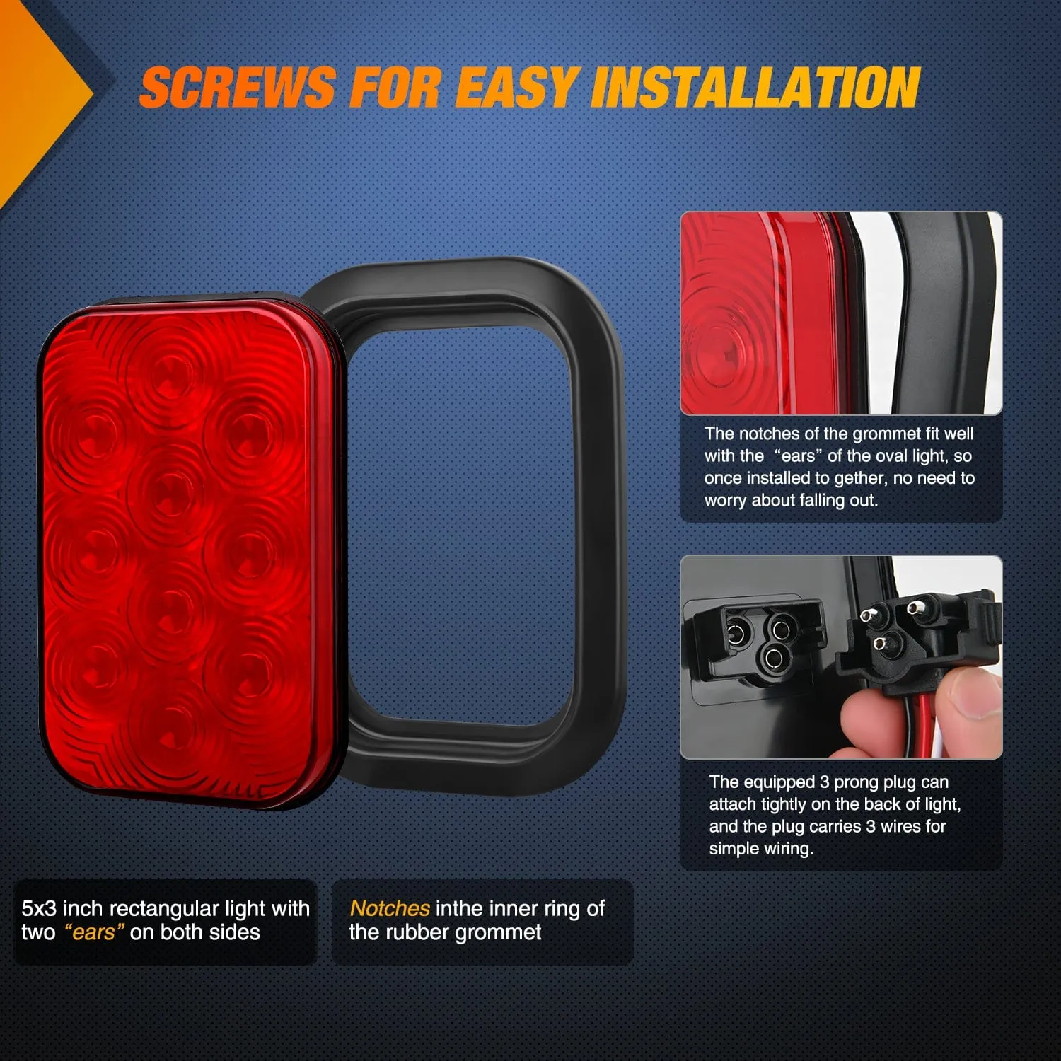 2 Pcs 5 X 3 Inch 10 Led Red Rectangular Trailer Tail Light