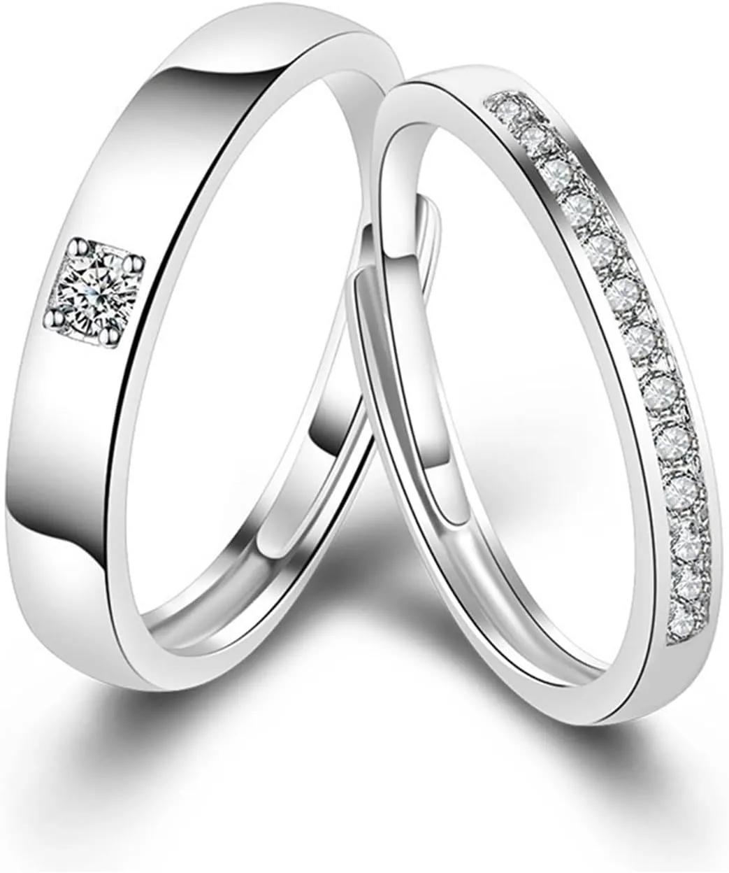 2 Pcs Couple Rings for Women and Men Couples Matching Rings Cubic Zirconia Half Eternity Band Rings Anniversary Promise Engagement Wedding Ring Sets Adjustable