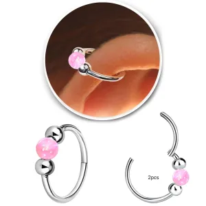 2 Pcs Small Cartilage Hoop Earrings for Women Men, 18G Opal Silver Earrings Hypoallergenic 316L Surgical Steel Hinge Huggie Hoop Earrings for Helix,Tragus,Conch,Rook,Earlobe Piercing Jewelry Nose Ring