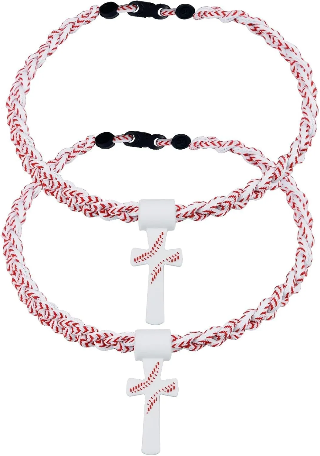 2 Pieces Baseball Cross Necklaces Braided Rope Tornado Titanium Baseball Necklaces Sport Rope Cross Pendant Necklace for Men Player