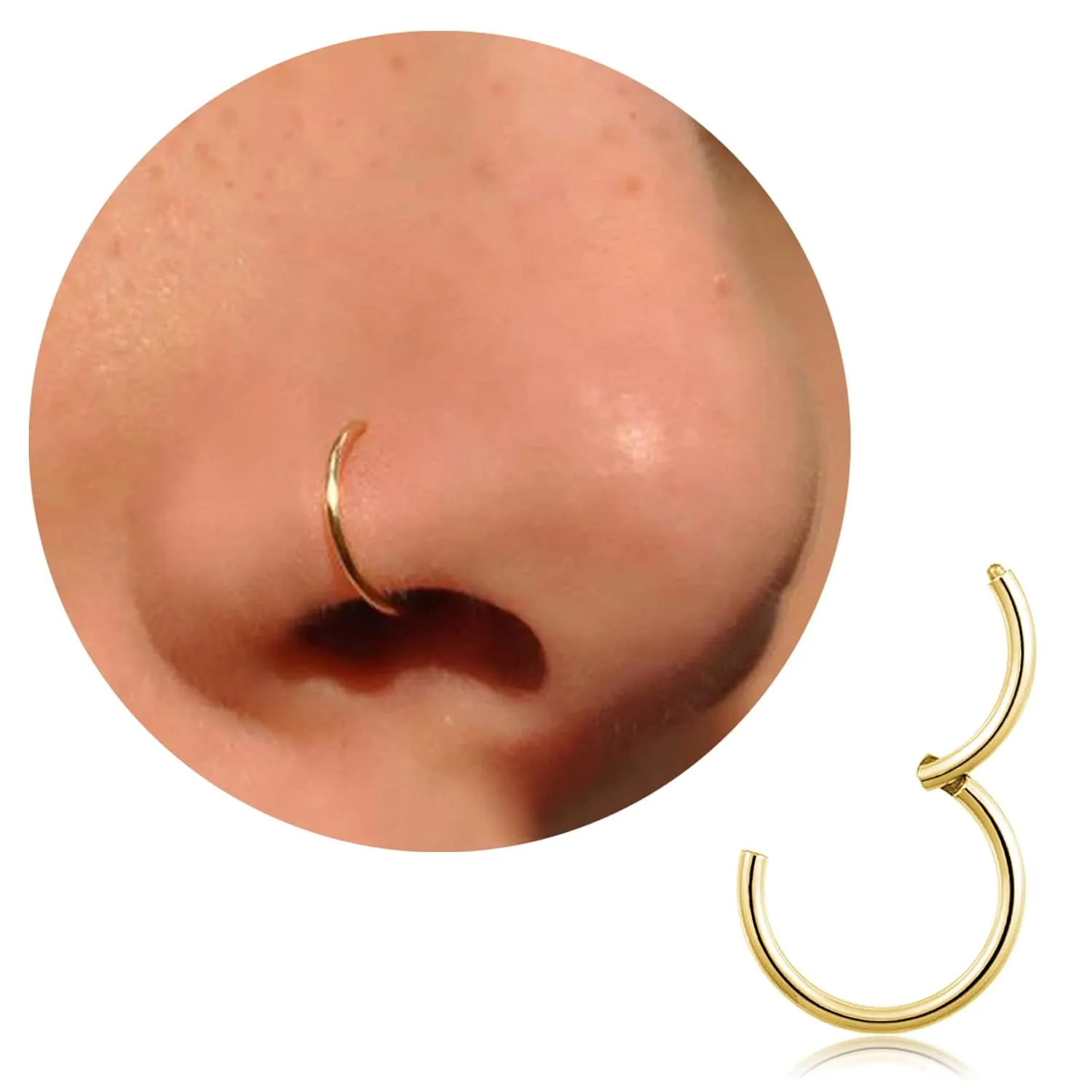 20G 18G 16G Titanium Nose Ring Hoop, Cartilage Hoop Earrings for Women Men Silver Gold Nose Ring Septum Ring Tragus Conch Helix Daith Lip Piercing Jewelry 6mm/7mm/8mm/9mm/10mm (Gold-20g, 7mm)