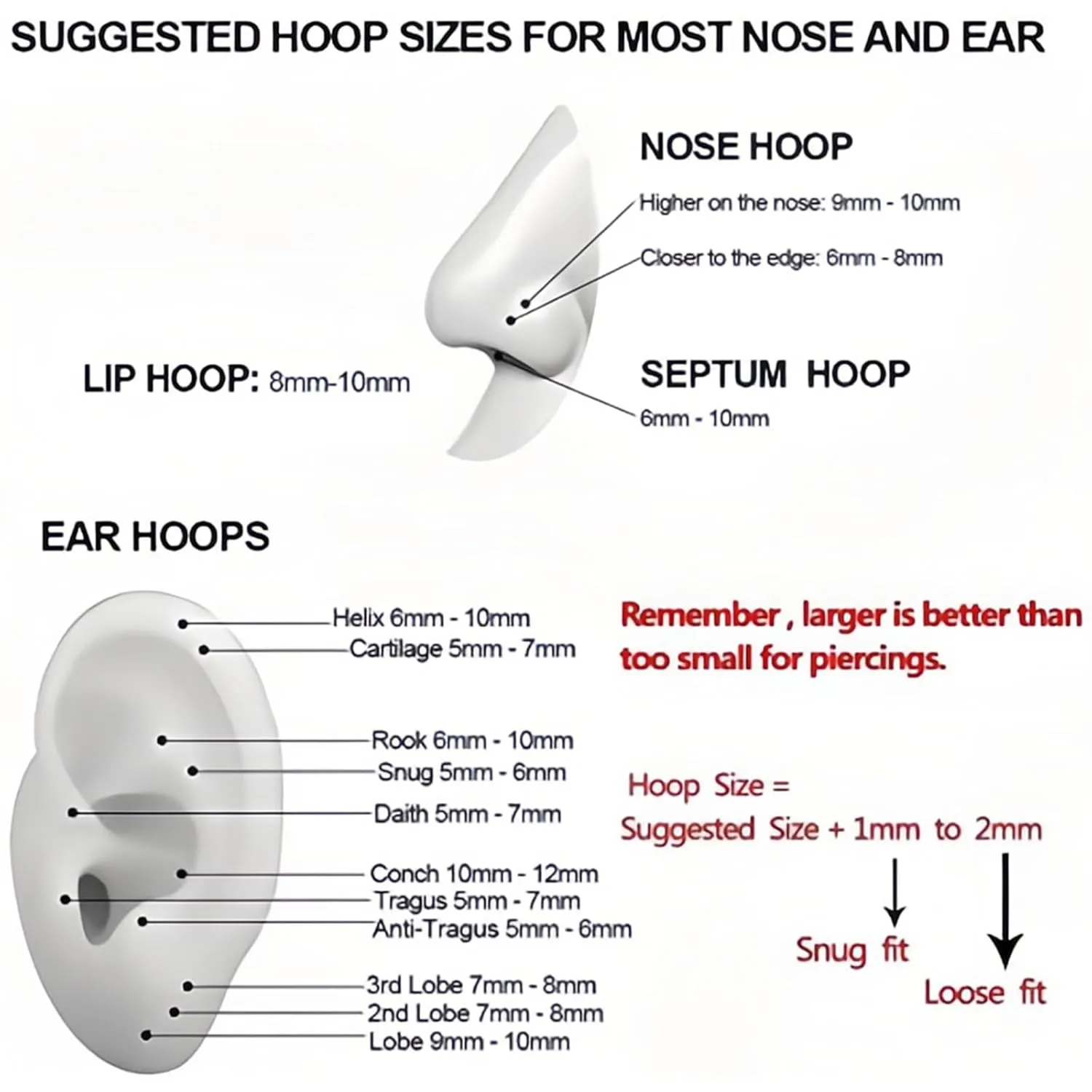 20G 18G 16G Titanium Nose Ring Hoop, Cartilage Hoop Earrings for Women Men Silver Gold Nose Ring Septum Ring Tragus Conch Helix Daith Lip Piercing Jewelry 6mm/7mm/8mm/9mm/10mm (Gold-20g, 7mm)