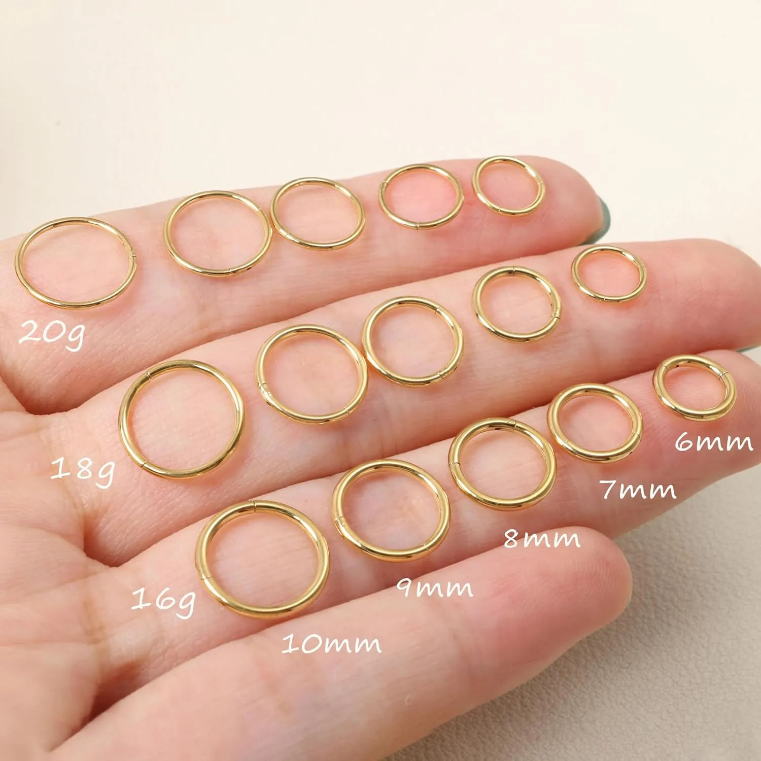 20G 18G 16G Titanium Nose Ring Hoop, Cartilage Hoop Earrings for Women Men Silver Gold Nose Ring Septum Ring Tragus Conch Helix Daith Lip Piercing Jewelry 6mm/7mm/8mm/9mm/10mm (Gold-20g, 7mm)
