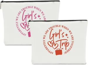 2Pcs Girls Trip Gifts Favors Girls Weekend Gifts for Women Makeup Bag Cosmetic Bag Girls Trip Essentials Weekend Bag Coin Purse for Sister Daughter Friend Coworker Bestie Graduation Christmas Birthday