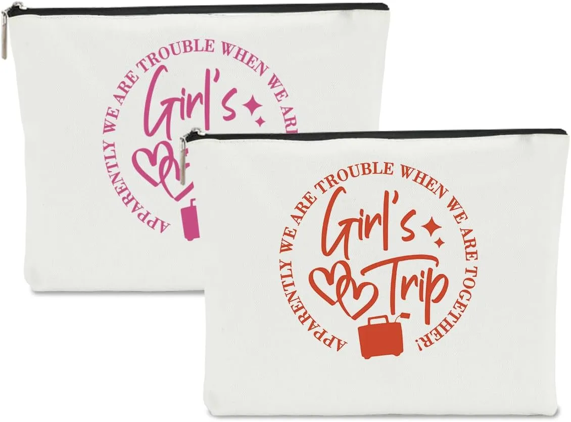 2Pcs Girls Trip Gifts Favors Girls Weekend Gifts for Women Makeup Bag Cosmetic Bag Girls Trip Essentials Weekend Bag Coin Purse for Sister Daughter Friend Coworker Bestie Graduation Christmas Birthday
